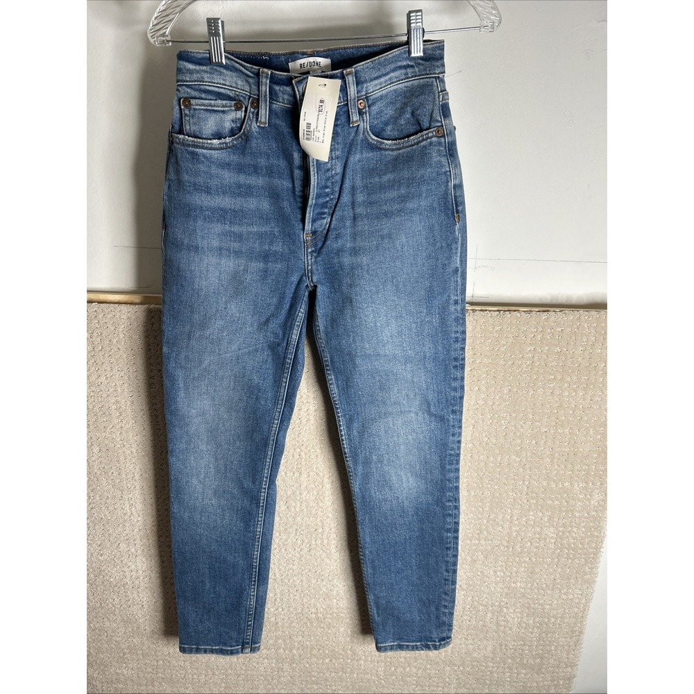 RE/DONE Originals High Rise Ankle Crop Mid 70's Wash Denim Jeans 27 Slim Cotton